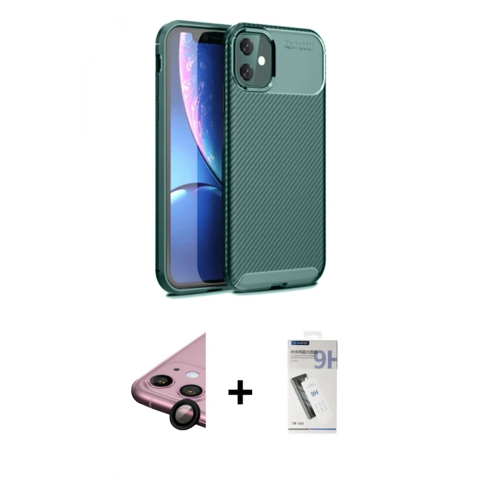 MARSİLYAN™- iPhone 11 Kılıf Eksen Form Prime - Şeffaf Uv Polymer Nano Ekran Koruyucu + Siyah Raze Metal Kamera Lens