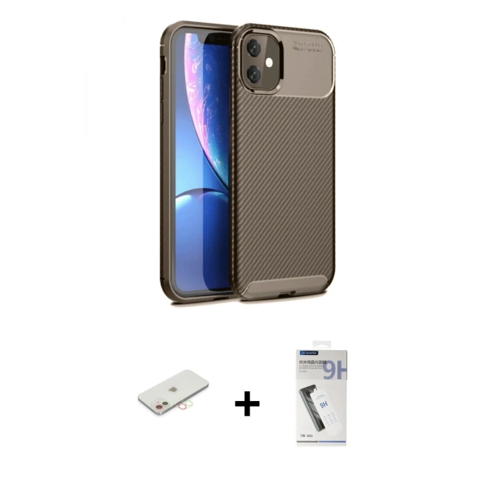 MARSİLYAN™- iPhone 11 Kılıf Eksen Form Prime - Şeffaf Uv Polymer Nano Ekran Koruyucu + Yeşil Renkli Kamera Lens Koruma Cam
