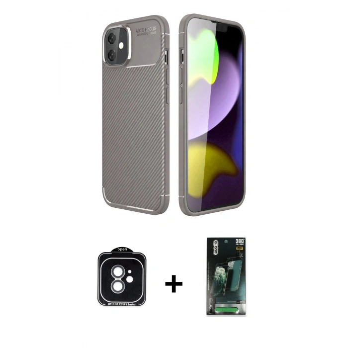 MARSİLYAN™- iPhone 11 Kılıf Eksen Form Prime - Siyah 360 Mat Full Body Arka Koruyucu + PVD Metal Kamera Lens - YL