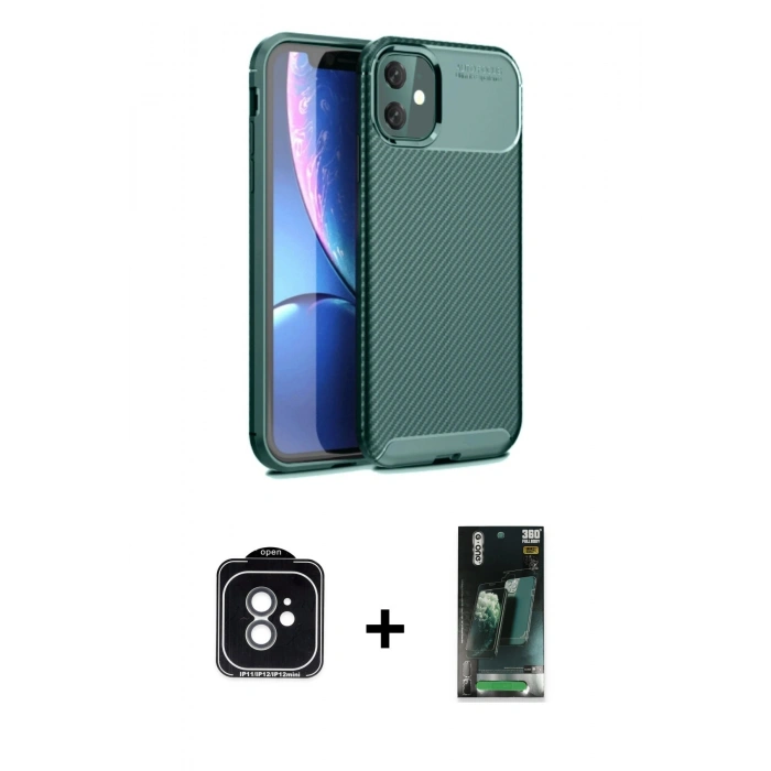 MARSİLYAN™- iPhone 11 Kılıf Eksen Form Prime - Siyah 360 Mat Full Body Arka Koruyucu + PVD Metal Kamera Lens - YL