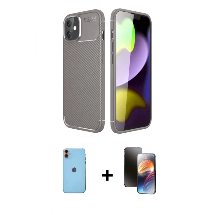 MARSİLYAN™- iPhone 11 Kılıf Eksen Form Prime - Siyah 3D Antistatik Mat Seramik Nano Ekran Koruyucu + Neon Fosforlu Kamera Lens - TU