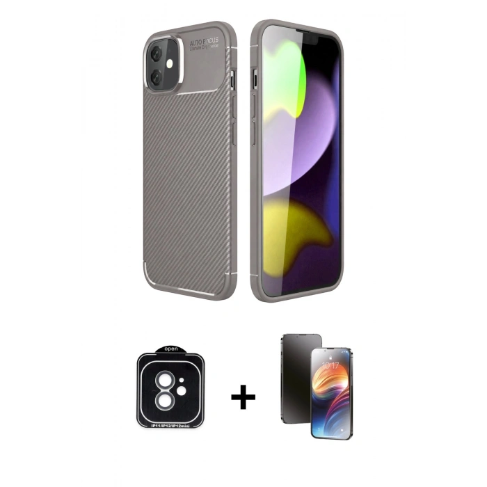 MARSİLYAN™- iPhone 11 Kılıf Eksen Form Prime - Siyah 3D Antistatik Mat Seramik Nano Ekran Koruyucu + PVD Metal Kamera Lens - YL
