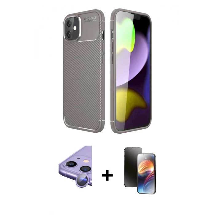 MARSİLYAN™- iPhone 11 Kılıf Eksen Form Prime - Siyah 3D Antistatik Mat Seramik Nano Ekran Koruyucu + Raze Metal Kamera Lens - MR