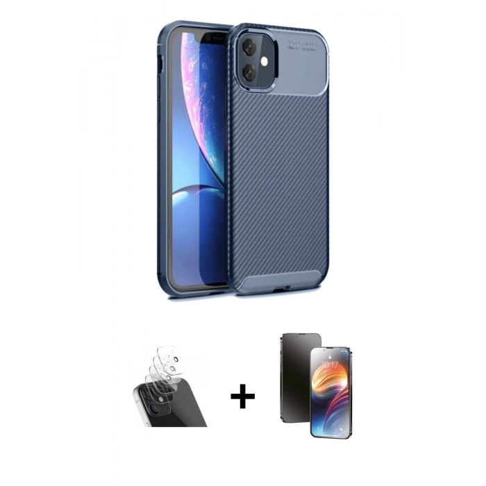MARSİLYAN™- iPhone 11 Kılıf Eksen Form Prime - Siyah 3D Antistatik Mat Seramik Nano Ekran Koruyucu + Şeffaf Kamera Lens Koruma Cam