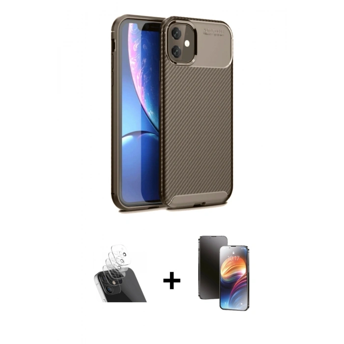 MARSİLYAN™- iPhone 11 Kılıf Eksen Form Prime - Siyah 3D Antistatik Mat Seramik Nano Ekran Koruyucu + Şeffaf Kamera Lens Koruma Cam