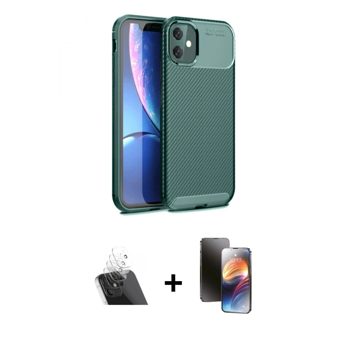 MARSİLYAN™- iPhone 11 Kılıf Eksen Form Prime - Siyah 3D Antistatik Mat Seramik Nano Ekran Koruyucu + Şeffaf Kamera Lens Koruma Cam