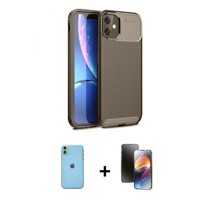 MARSİLYAN™- iPhone 11 Kılıf Eksen Form Prime - Siyah 3D Antistatik Mat Seramik Nano Ekran Koruyucu + Neon Fosforlu Kamera Lens - YL
