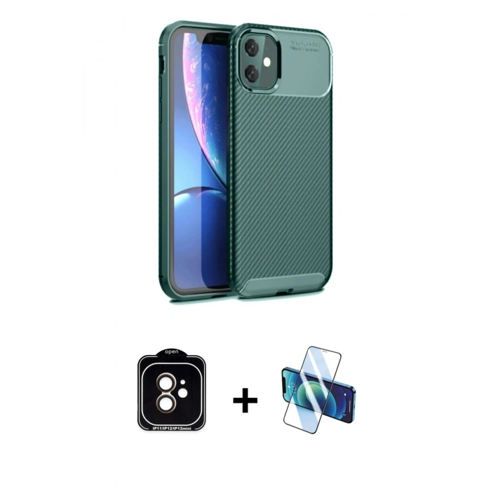 MARSİLYAN™- iPhone 11 Kılıf Eksen Form Prime - Siyah 3D Antistatik Seramik Nano Ekran Koruyucu + PVD Metal Kamera Lens - TU