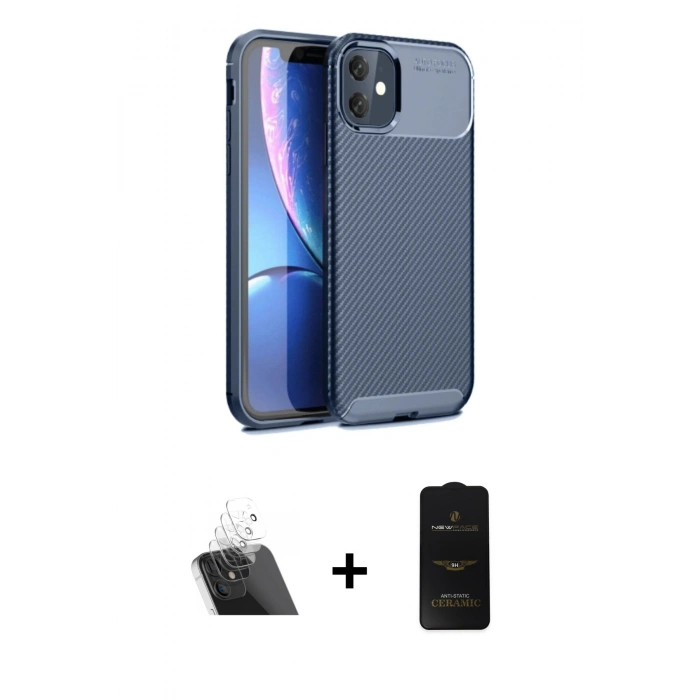 MARSİLYAN™- iPhone 11 Kılıf Eksen Form Prime - Siyah 6D Antistatik Mat Seramik Hayalet Nano Ekran Koruyucu + Şeffaf Kamera Lens Koruma Cam