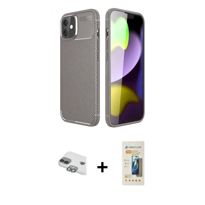 MARSİLYAN™- iPhone 11 Kılıf Eksen Form Prime - Siyah 6D Mat Seramik Hayalet Nano Ekran Koruyucu + Pers Alüminyum Kamera Lens - YL