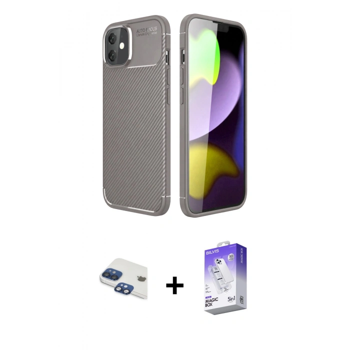 MARSİLYAN™- iPhone 11 Kılıf Eksen Form Prime - Siyah Bilvis 5in1 3D Magic Cam Ekran Koruyucu + Pers Alüminyum Kamera Lens - LT