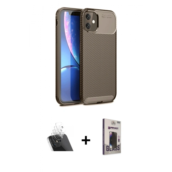 MARSİLYAN™- iPhone 11 Kılıf Eksen Form Prime - Siyah Bilvis Hayalet Cam Ekran Koruyucu + Kamera Lens Koruma Cam - SF