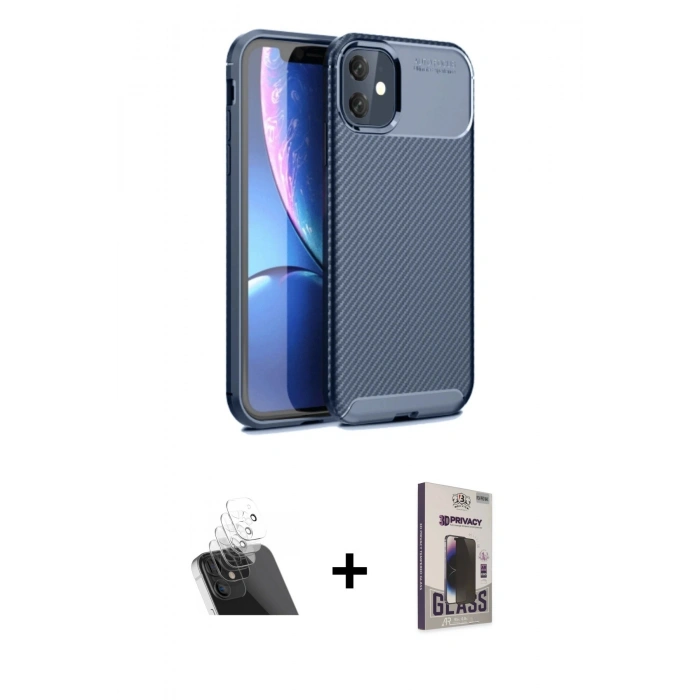 MARSİLYAN™- iPhone 11 Kılıf Eksen Form Prime - Siyah Bilvis Hayalet Cam Ekran Koruyucu + Kamera Lens Koruma Cam - SF