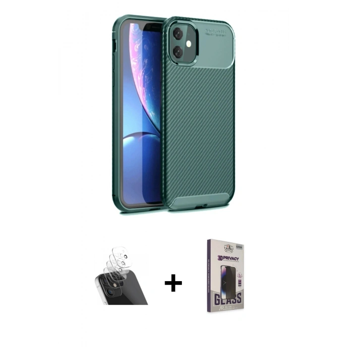 MARSİLYAN™- iPhone 11 Kılıf Eksen Form Prime - Siyah Bilvis Hayalet Cam Ekran Koruyucu + Kamera Lens Koruma Cam - SF