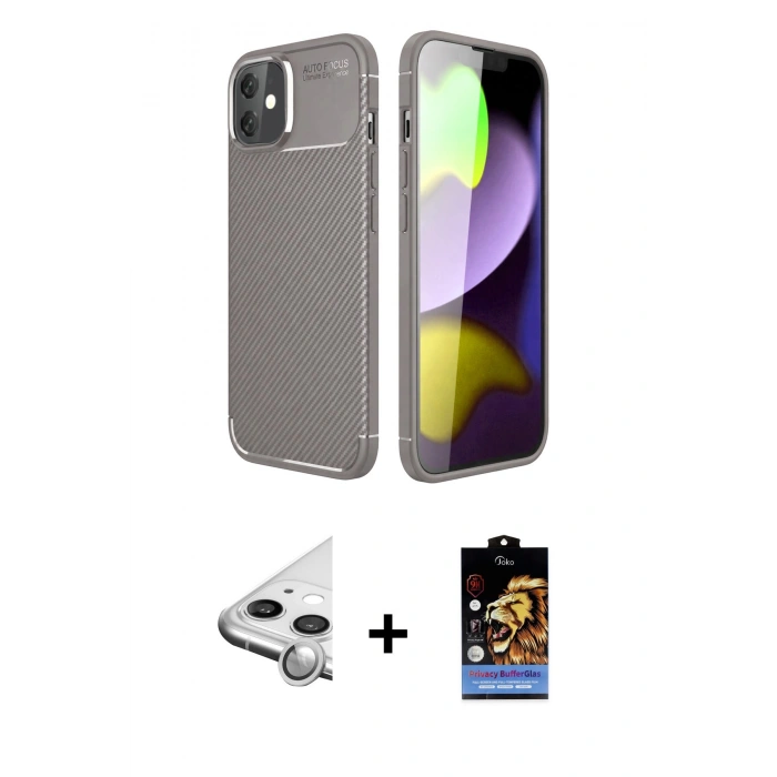 MARSİLYAN™- iPhone 11 Kılıf Eksen Form Prime - Siyah Buffer Hayalet Cam Ekran Koruyucu + Raze Metal Kamera Lens - GS
