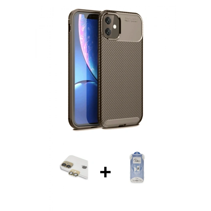 MARSİLYAN™- iPhone 11 Kılıf Eksen Form Prime - Siyah Joko Magic 5D Cam + Pers Alüminyum Kamera Lens - GD
