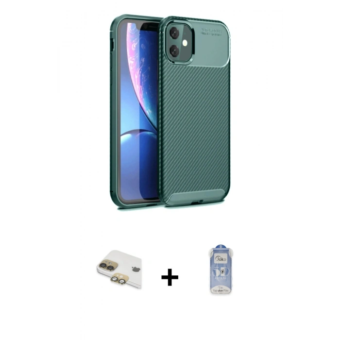 MARSİLYAN™- iPhone 11 Kılıf Eksen Form Prime - Siyah Joko Magic 5D Cam + Pers Alüminyum Kamera Lens - GD