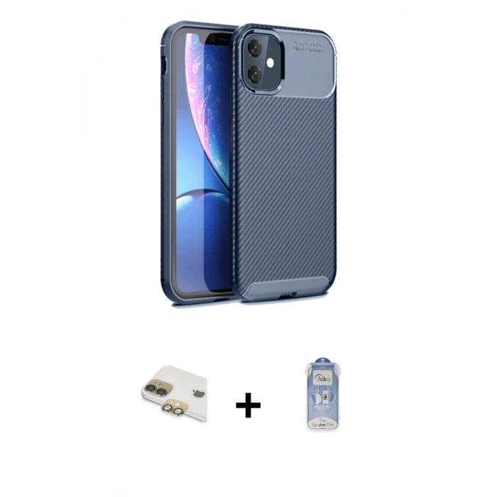 MARSİLYAN™- iPhone 11 Kılıf Eksen Form Prime - Siyah Joko Magic 5D Cam + Pers Alüminyum Kamera Lens - GD