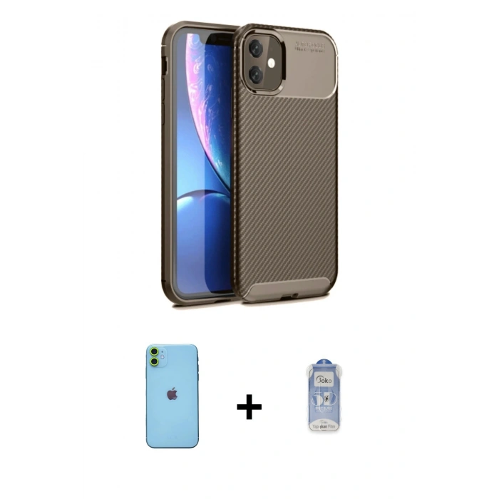 MARSİLYAN™- iPhone 11 Kılıf Eksen Form Prime - Siyah Joko Magic 5D Cam + Neon Fosforlu Kamera Lens - YL