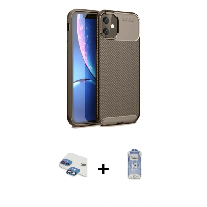 MARSİLYAN™- iPhone 11 Kılıf Eksen Form Prime - Siyah Joko Magic 5D Cam + Pers Alüminyum Kamera Lens - GI