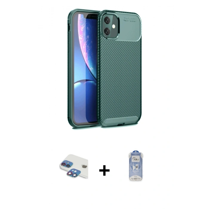 MARSİLYAN™- iPhone 11 Kılıf Eksen Form Prime - Siyah Joko Magic 5D Cam + Pers Alüminyum Kamera Lens - GI