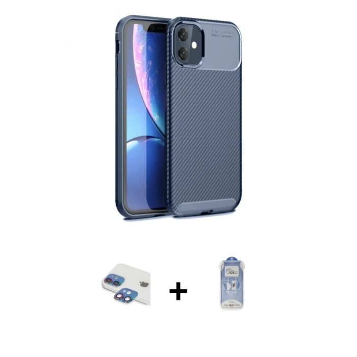 MARSİLYAN™- iPhone 11 Kılıf Eksen Form Prime - Siyah Joko Magic 5D Cam + Pers Alüminyum Kamera Lens - GI
