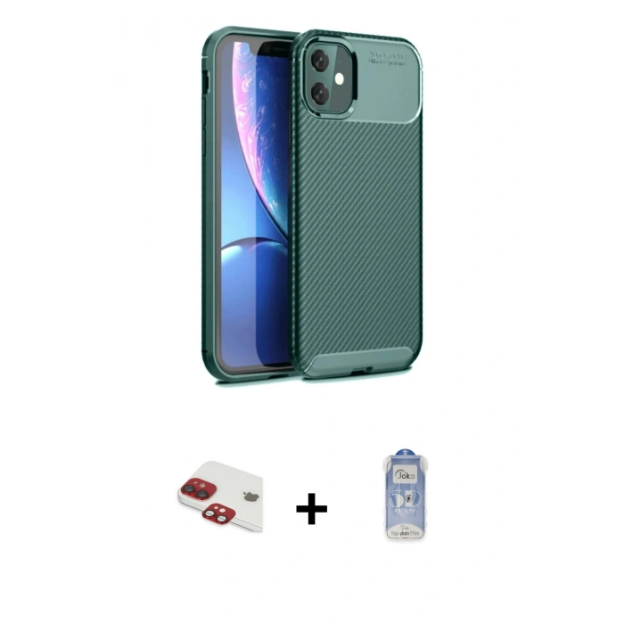 MARSİLYAN™- iPhone 11 Kılıf Eksen Form Prime - Siyah Joko Magic 5D Cam + Pers Alüminyum Kamera Lens - KI
