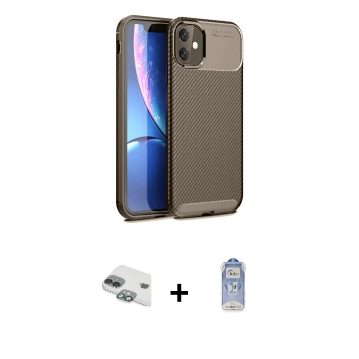 MARSİLYAN™- iPhone 11 Kılıf Eksen Form Prime - Siyah Joko Magic 5D Cam + Pers Alüminyum Kamera Lens - YL