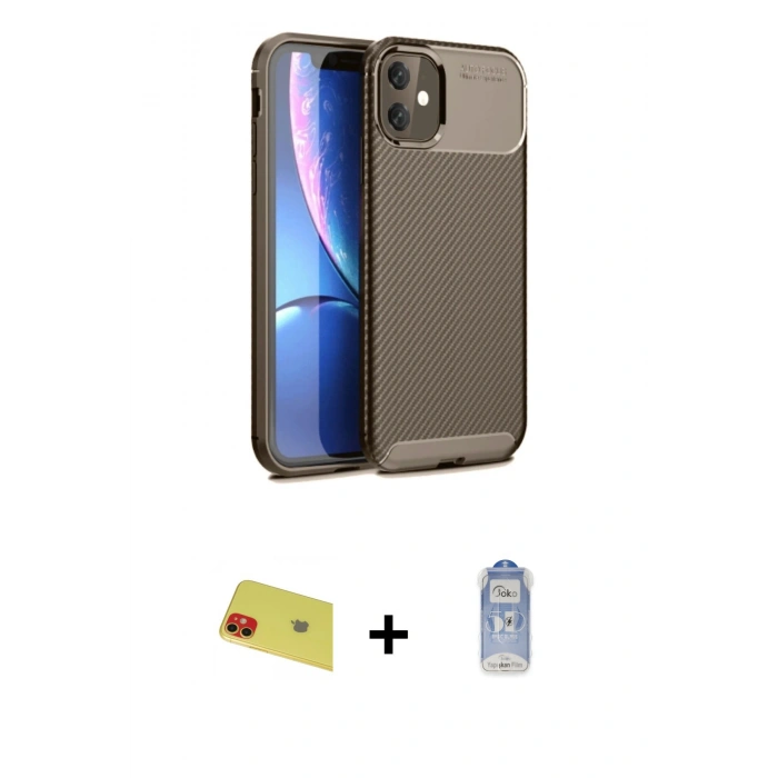 MARSİLYAN™- iPhone 11 Kılıf Eksen Form Prime - Siyah Joko Magic 5D Cam + Rainbow Kamera Lens Koruma Cam - KI