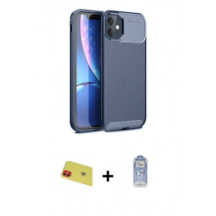 MARSİLYAN™- iPhone 11 Kılıf Eksen Form Prime - Siyah Joko Magic 5D Cam + Rainbow Kamera Lens Koruma Cam - KI
