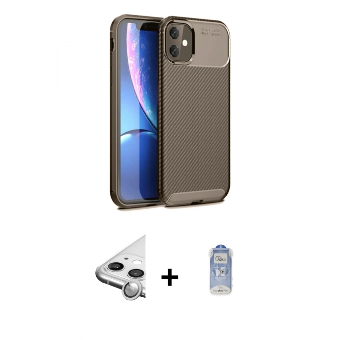 MARSİLYAN™- iPhone 11 Kılıf Eksen Form Prime - Siyah Joko Magic 5D Cam + Raze Metal Kamera Lens - GS