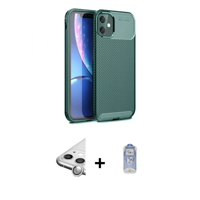 MARSİLYAN™- iPhone 11 Kılıf Eksen Form Prime - Siyah Joko Magic 5D Cam + Raze Metal Kamera Lens - GS