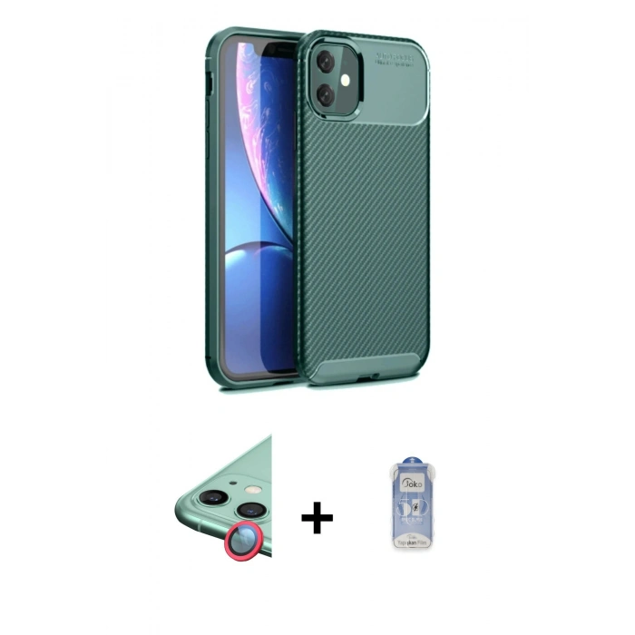 MARSİLYAN™- iPhone 11 Kılıf Eksen Form Prime - Siyah Joko Magic 5D Cam + Raze Metal Kamera Lens - KI