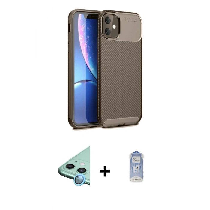 MARSİLYAN™- iPhone 11 Kılıf Eksen Form Prime - Siyah Joko Magic 5D Cam + Raze Metal Kamera Lens - MI