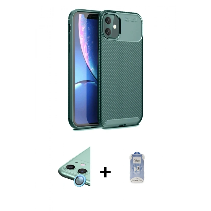 MARSİLYAN™- iPhone 11 Kılıf Eksen Form Prime - Siyah Joko Magic 5D Cam + Raze Metal Kamera Lens - MI