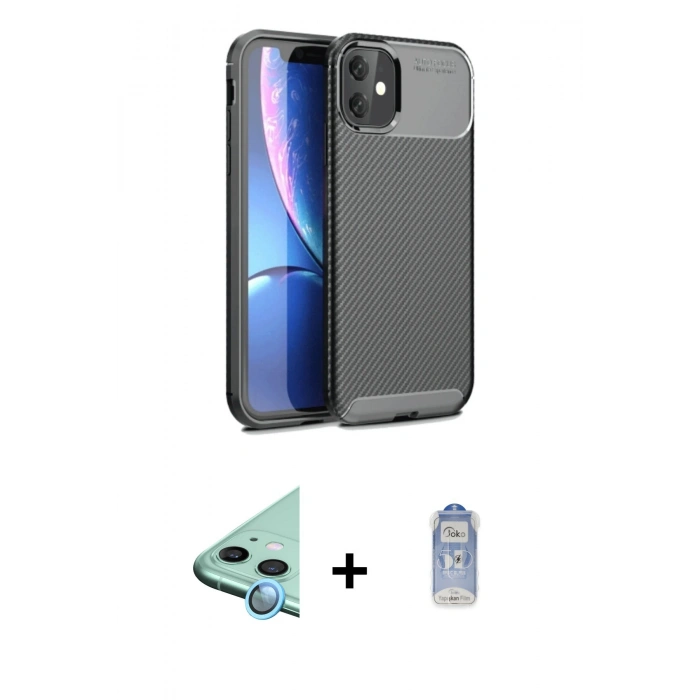 MARSİLYAN™- iPhone 11 Kılıf Eksen Form Prime - Siyah Joko Magic 5D Cam + Raze Metal Kamera Lens - MI