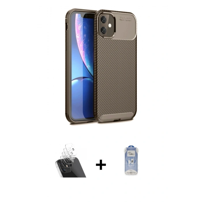 MARSİLYAN™- iPhone 11 Kılıf Eksen Form Prime - Siyah Joko Magic 5D Cam + Kamera Lens Koruma Cam - SF