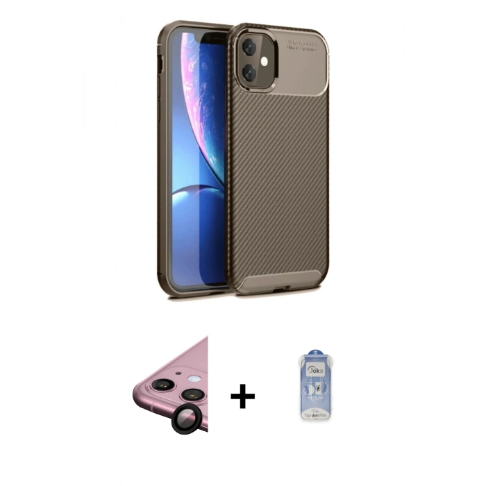 MARSİLYAN™- iPhone 11 Kılıf Eksen Form Prime - Siyah Joko Magic 5D Cam + Raze Metal Kamera Lens - SH