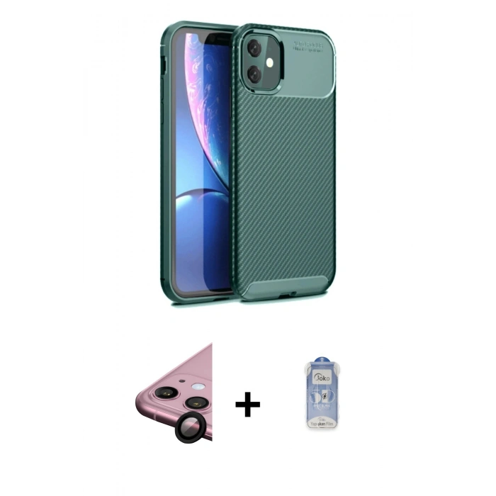 MARSİLYAN™- iPhone 11 Kılıf Eksen Form Prime - Siyah Joko Magic 5D Cam + Raze Metal Kamera Lens - SH