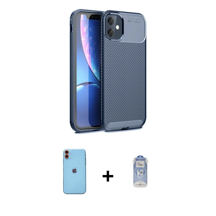 MARSİLYAN™- iPhone 11 Kılıf Eksen Form Prime - Siyah Joko Magic 5D Cam + Neon Fosforlu Kamera Lens - TU