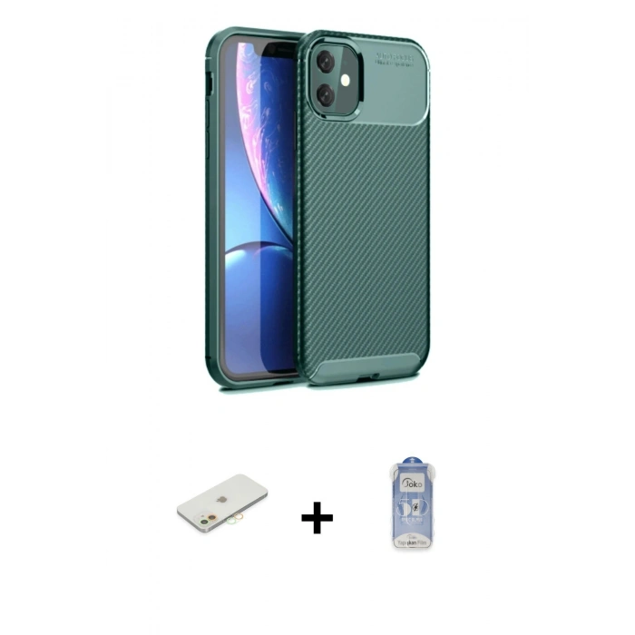 MARSİLYAN™- iPhone 11 Kılıf Eksen Form Prime - Siyah Joko Magic 5D Cam + Renkli Kamera Lens Koruma Cam - TU