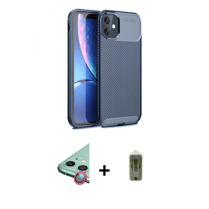 MARSİLYAN™- iPhone 11 Kılıf Eksen Form Prime - Siyah Joko Magic 5D Hayalet Cam + Kırmızı Raze Metal Kamera Lens