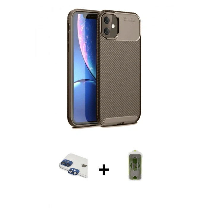 MARSİLYAN™- iPhone 11 Kılıf Eksen Form Prime - Siyah Joko Magic 5D Hayalet Cam + Pers Alüminyum Kamera Lens - LT