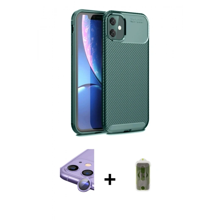 MARSİLYAN™- iPhone 11 Kılıf Eksen Form Prime - Siyah Joko Magic 5D Hayalet Cam + Raze Metal Kamera Lens - MR