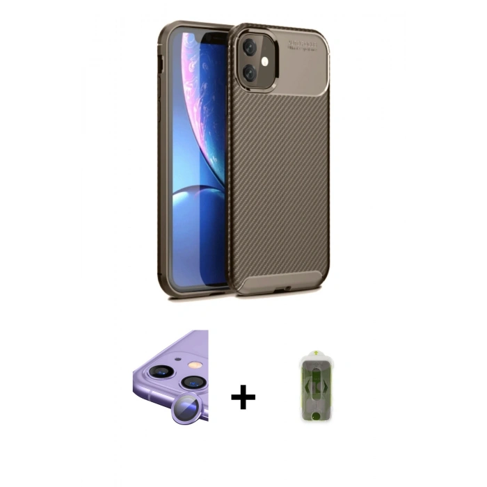 MARSİLYAN™- iPhone 11 Kılıf Eksen Form Prime - Siyah Joko Magic 5D Hayalet Cam + Raze Metal Kamera Lens - MR