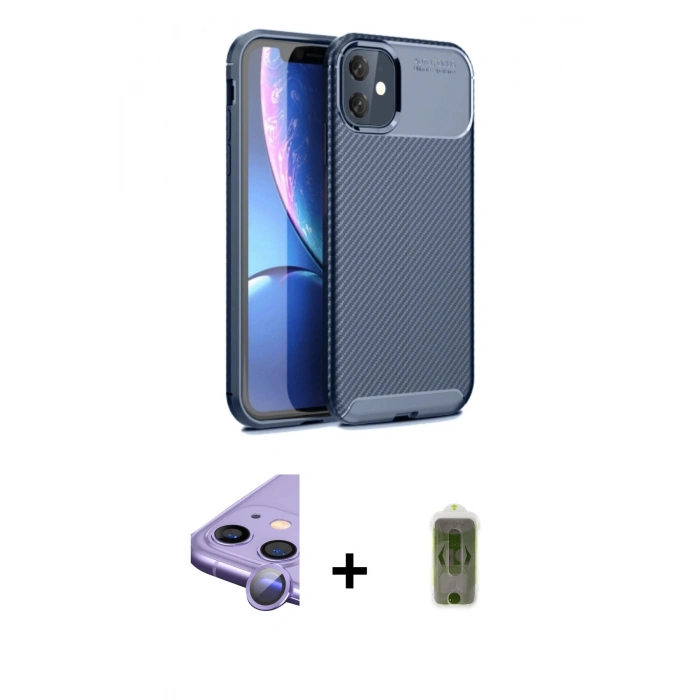 MARSİLYAN™- iPhone 11 Kılıf Eksen Form Prime - Siyah Joko Magic 5D Hayalet Cam + Raze Metal Kamera Lens - MR