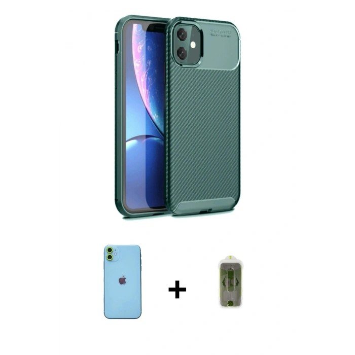 MARSİLYAN™- iPhone 11 Kılıf Eksen Form Prime - Siyah Joko Magic 5D Hayalet Cam + Neon Fosforlu Kamera Lens - YL