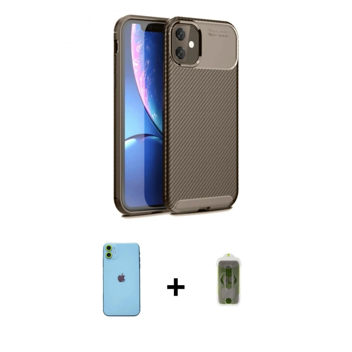 MARSİLYAN™- iPhone 11 Kılıf Eksen Form Prime - Siyah Joko Magic 5D Hayalet Cam + Neon Fosforlu Kamera Lens - YL