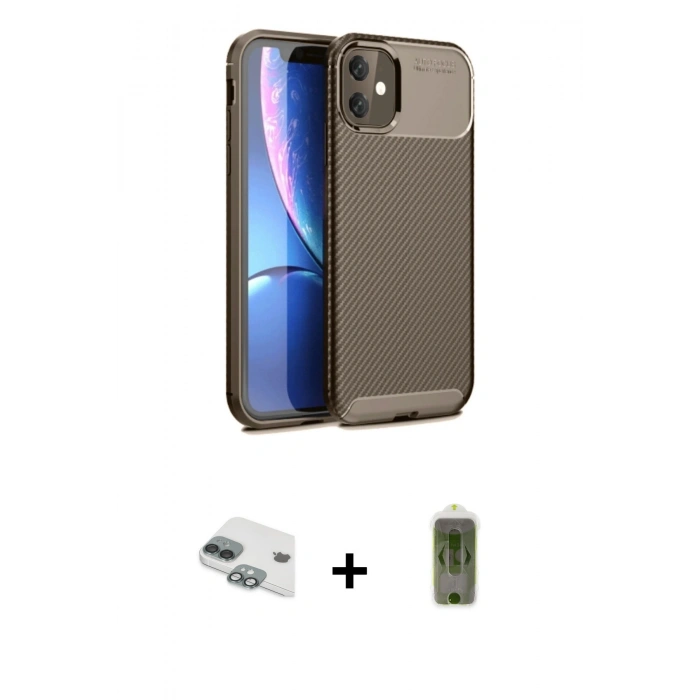 MARSİLYAN™- iPhone 11 Kılıf Eksen Form Prime - Siyah Joko Magic 5D Hayalet Cam + Pers Alüminyum Kamera Lens - YL