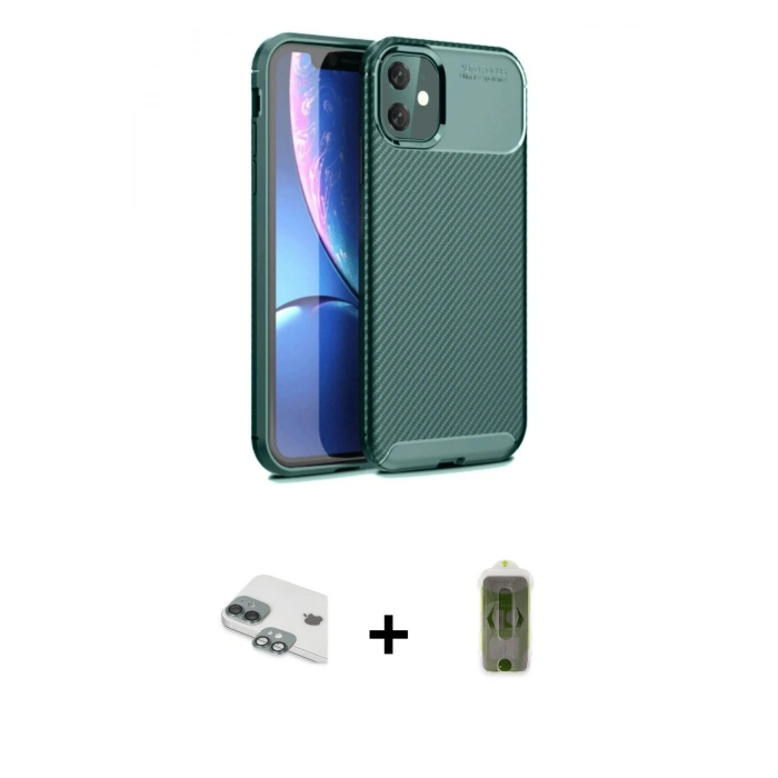 MARSİLYAN™- iPhone 11 Kılıf Eksen Form Prime - Siyah Joko Magic 5D Hayalet Cam + Pers Alüminyum Kamera Lens - YL